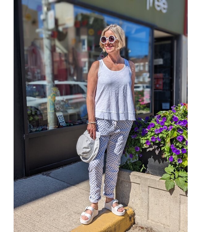 Made in Italy Polka Dot Crinkled Joggers - White