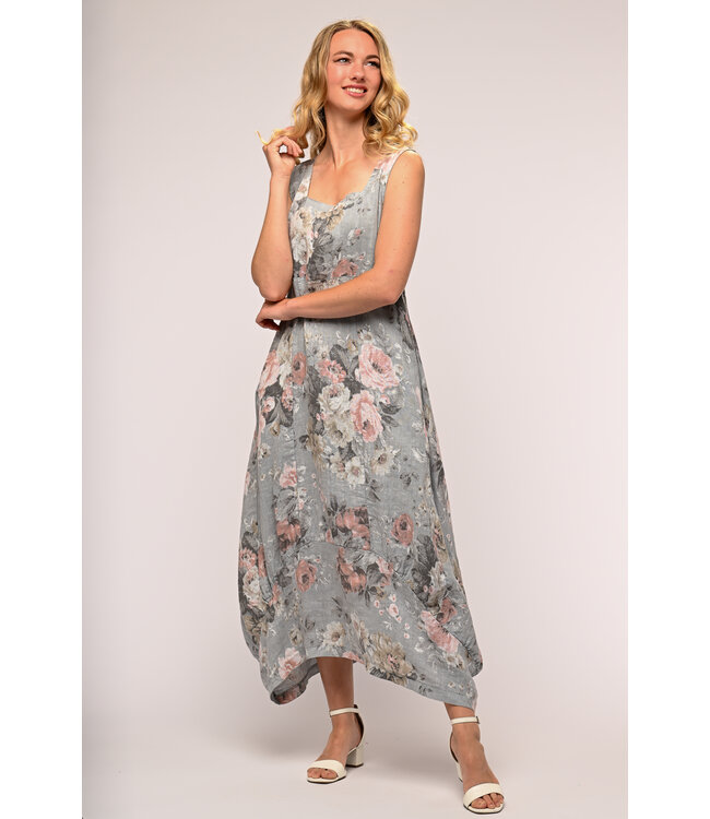 Floral Linen Balloon Dress - Perla
