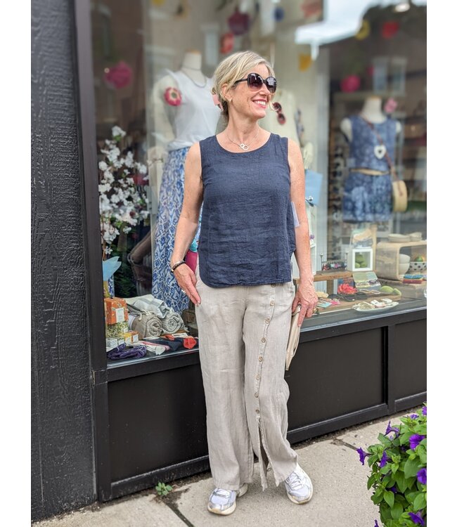 Linen Pants with Button Detail - Fango