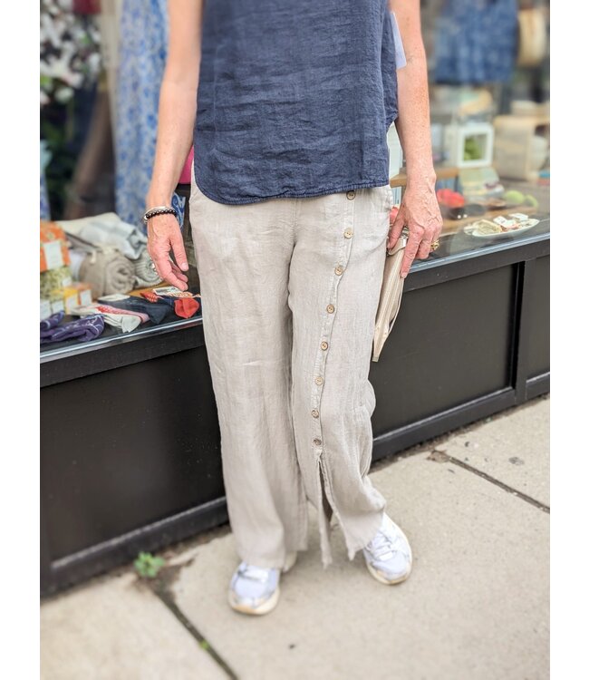 Linen Pants with Button Detail - Fango