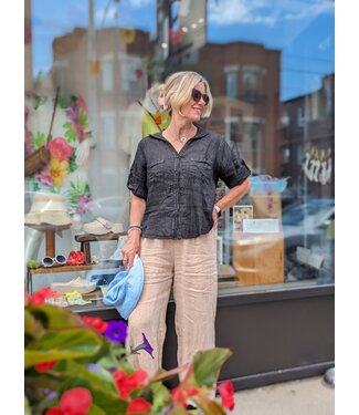 Relaxed Linen Button Down - Black