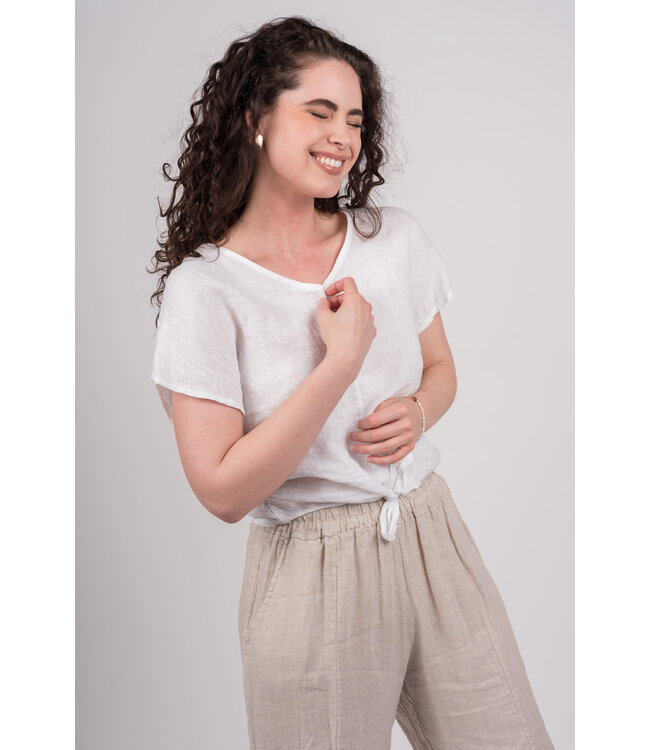 Linen top w/ Front Tie - White