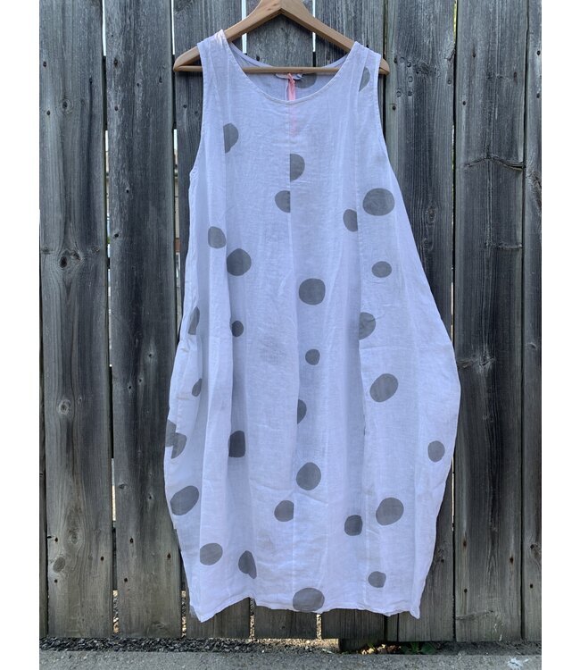 Linen Midi Dots Tank Dress w/ Pockets - White