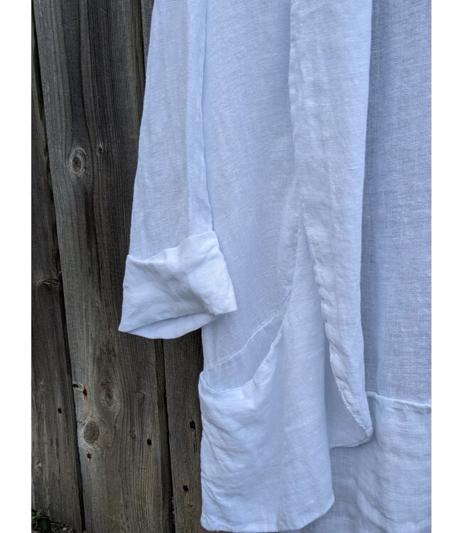 Linen Blazer w/Pockets - White