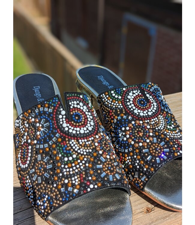 Django & Juliette Tammy Beaded Sandals - Black/Gold