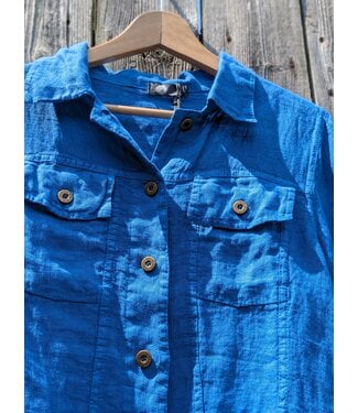 Linen Safari Jacket - Blue China