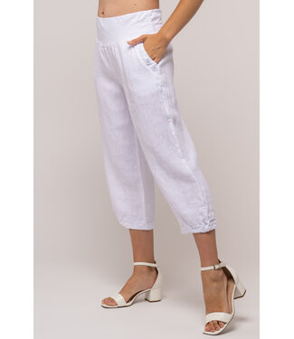 Linen Capri w/ Button Pockets - Bianco