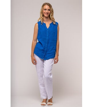 Button Down Linen Vest - Royal