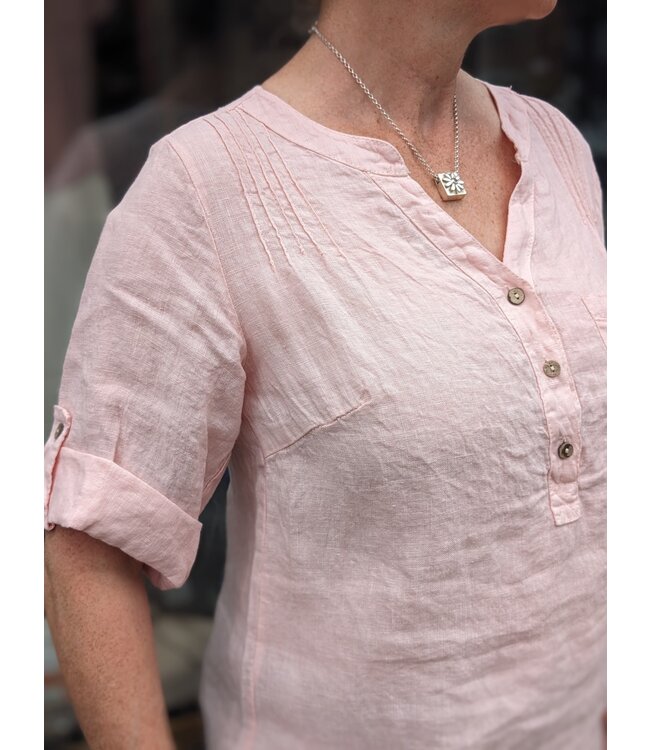 Button-Front Linen Long Sleeve - Carne