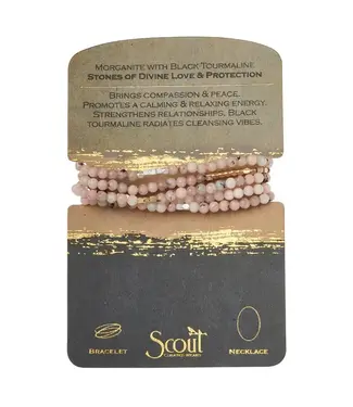 Scout Duo Wrap Bracelet and Necklace - Morganite / Black / Tourmaline / Gold