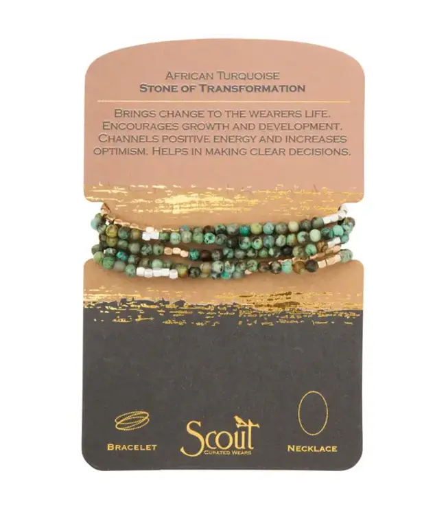Scout Duo Wrap Bracelet and Necklace - African Turquoise / Gold / Silver
