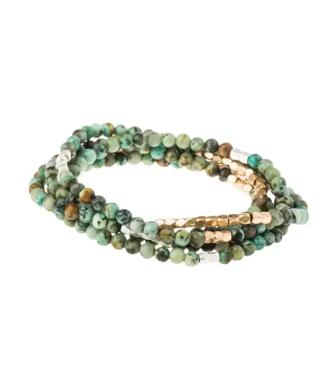 Scout Duo Wrap Bracelet and Necklace - African Turquoise / Gold / Silver