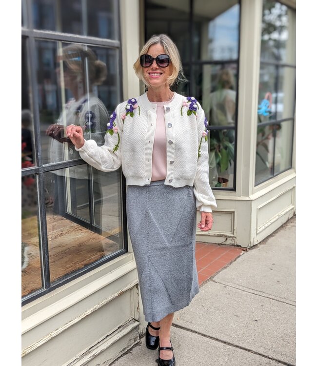 Astrid Flower Knit Cardigan - Cream