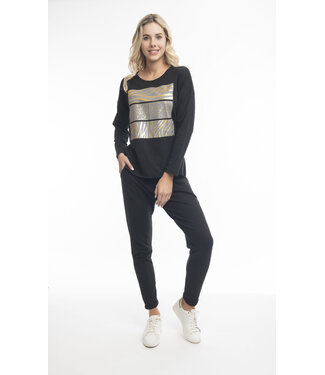 Orientique Oversized Animal Print Long Sleeve Top - Black / Gold