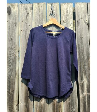Orientique Crew Neck 3/4 Sleeve Top - Heathered Navy