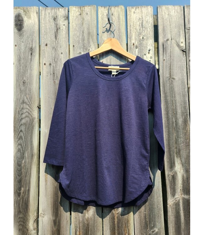 Orientique Crew Neck 3/4 Sleeve Top - Heathered Navy