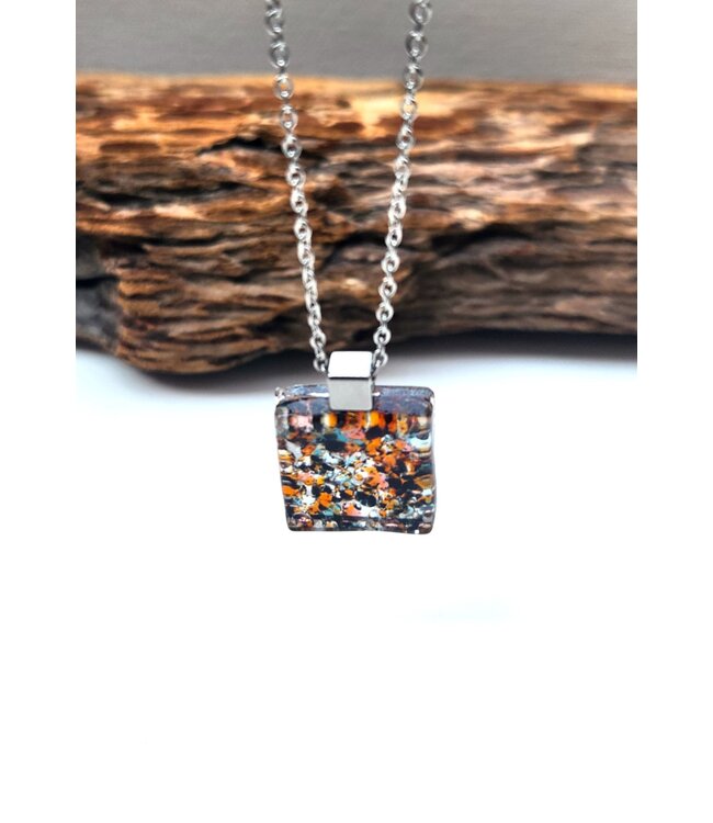 Loza Glass Pendant - Orange / Black