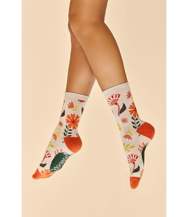 Powder Women's Ankle Socks - Watercolour Floral Cream