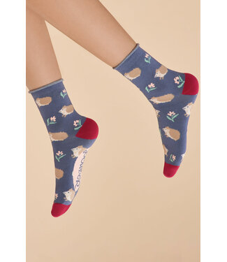 Powder Women's Ankle Socks - Navy Hedgehog