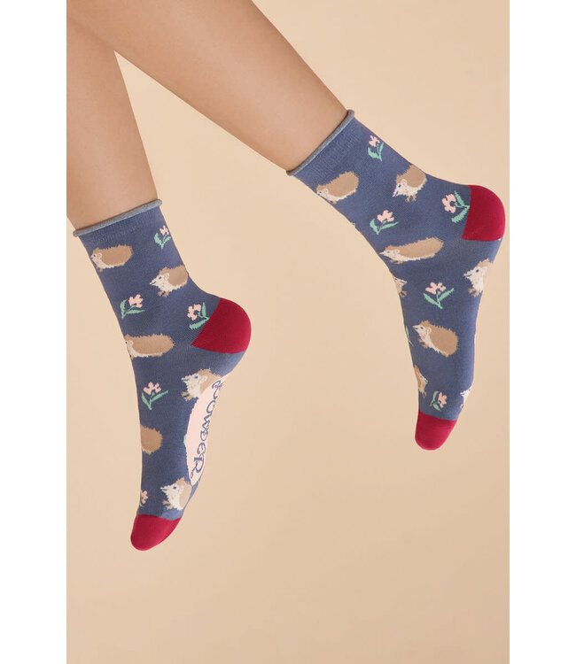 Powder Women's Ankle Socks - Navy Hedgehog