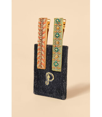 Powder Beaded 2Pk Bar Hair Clips - Sage/Coral