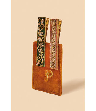 Powder Beaded 2Pk Bar Hair Clips - Forest/Petal