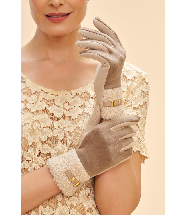 Powder Audrey Faux Suede Gloves - Stone