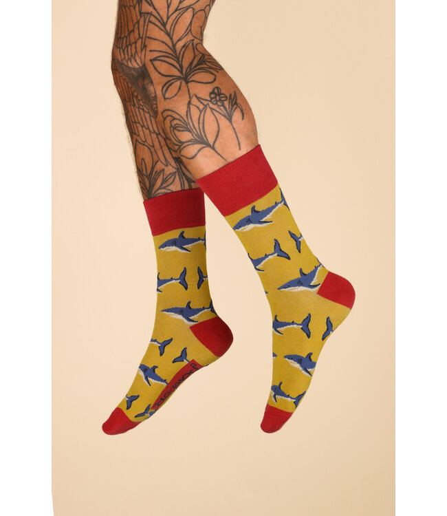 Powder Men's Bamboo Socks - Sharks Mustard