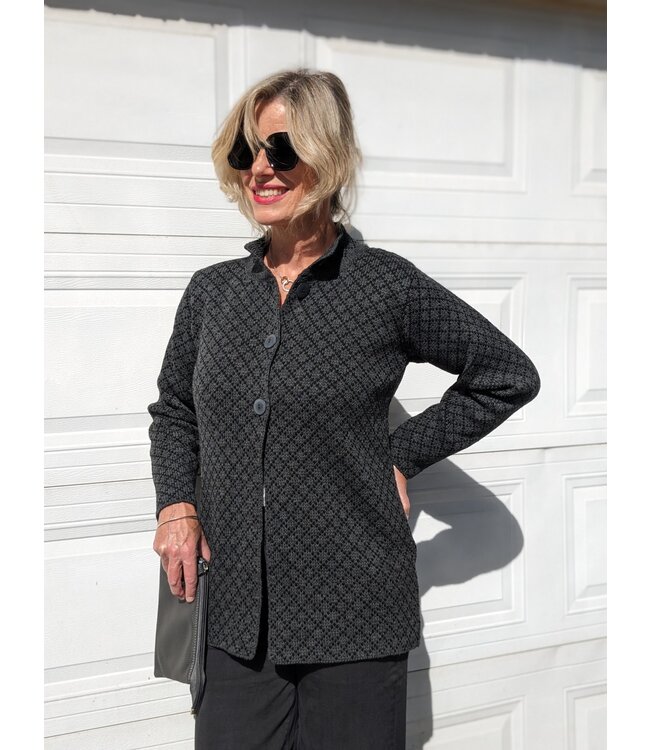 Aran Crafts Button Down Knit Jacket - Grey