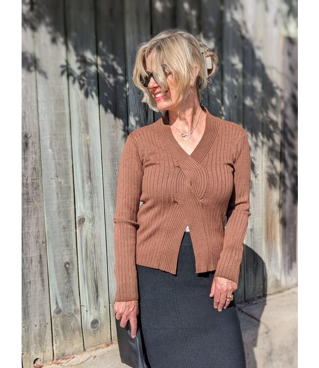 Pistache Twisted Rib Knit Sweater - Biscotti