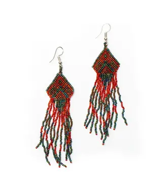 Beaded Aztec Style Earring - Red
