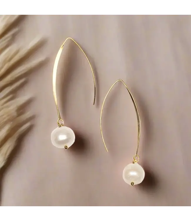 Pearl Hook Earrings - Gold