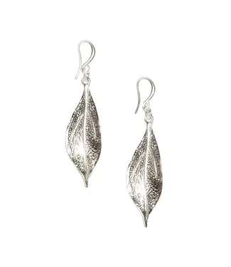 Textured Leaf Earrings - Silver