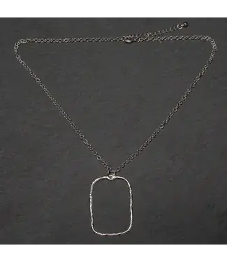 Hammered Rectangular Pendant on Simple Chain - Silver