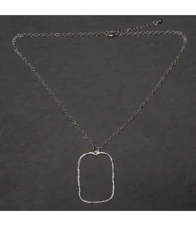 Hammered Rectangular Pendant on Simple Chain - Silver