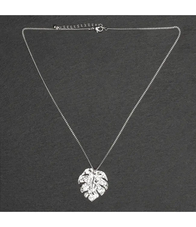 Hammered Leaf Pendant on Chain - Silver