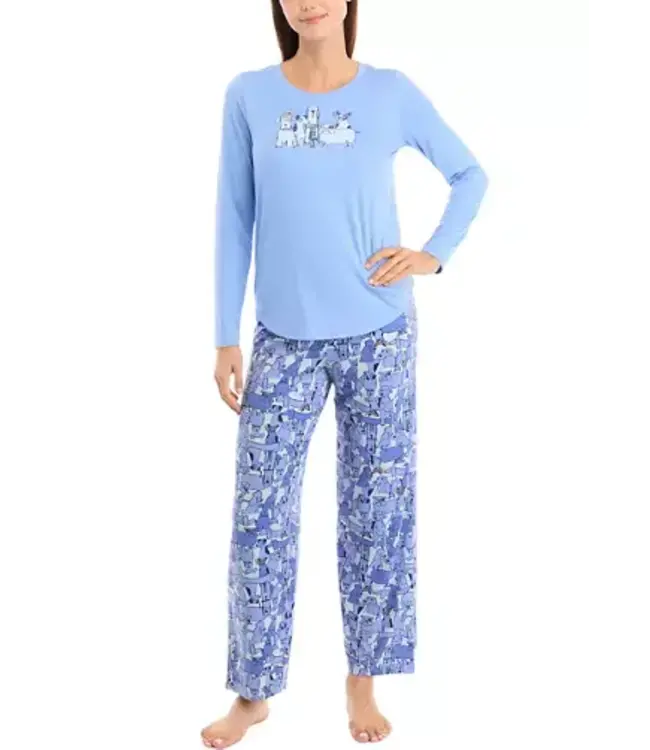 Hue Jersey Pajama Set - Dogs - Hydrangea