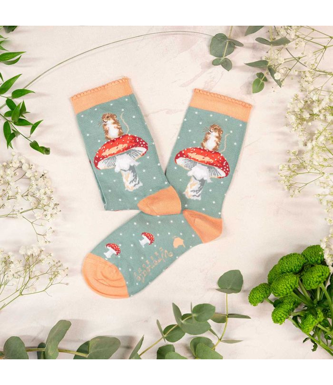Wrendale Designs Animal Crew Socks - Mouse and Mushroom