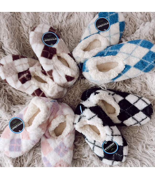 Snoozies Snoozie Slippers - Argyle Faux Fur - Black / White