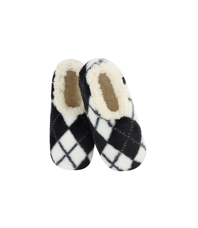 Snoozies Snoozie Slippers - Argyle Faux Fur - Black / White