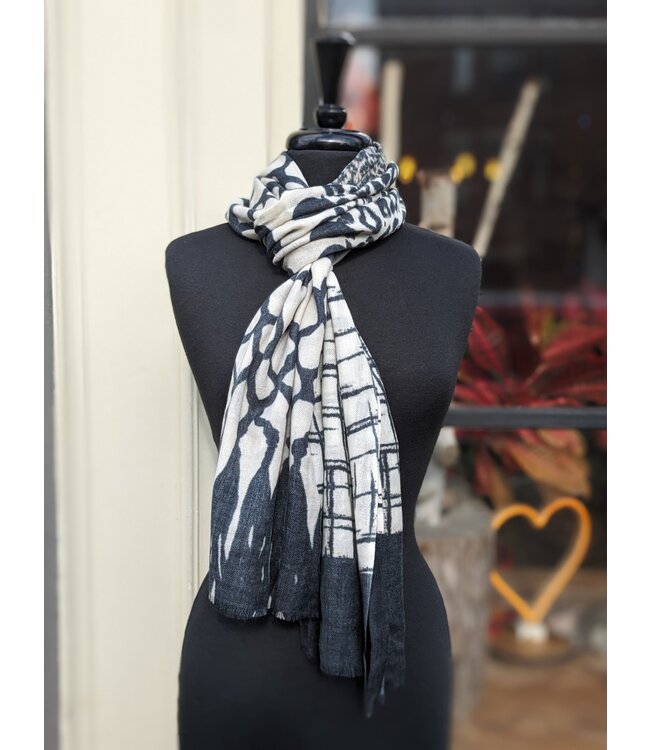 Wool / Silk  Blend Scarf - Black/White