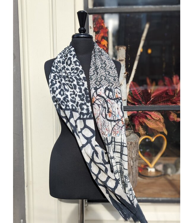 Wool / Silk  Blend Scarf - Black/White