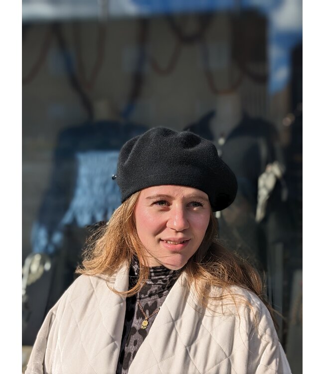 Angora Knit Beret - Black