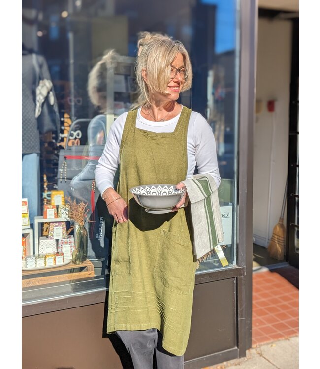 Linen Way Inc. Stonewashed Linen Apron - Olive Green