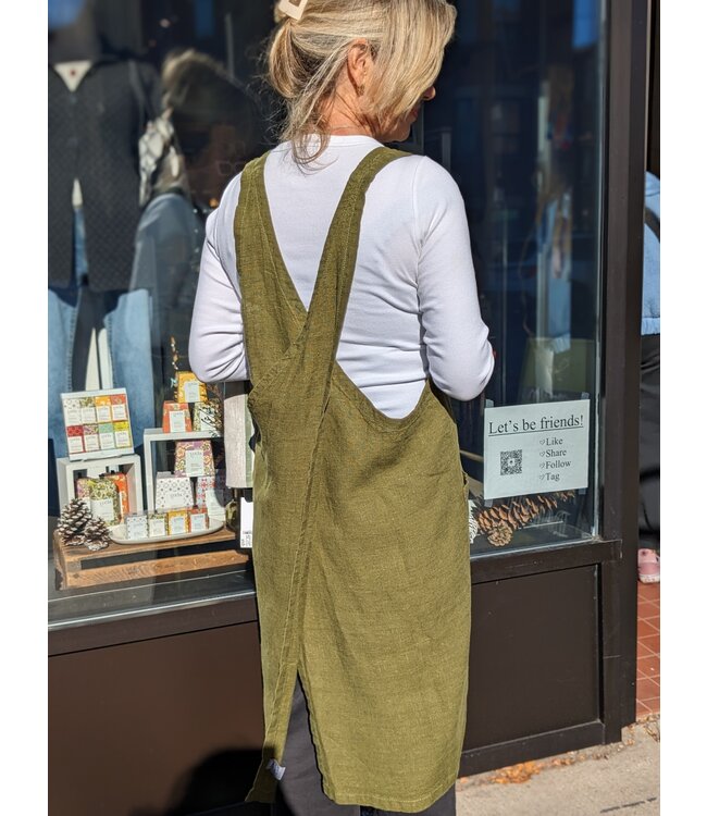 Linen Way Inc. Stonewashed Linen Apron - Olive Green