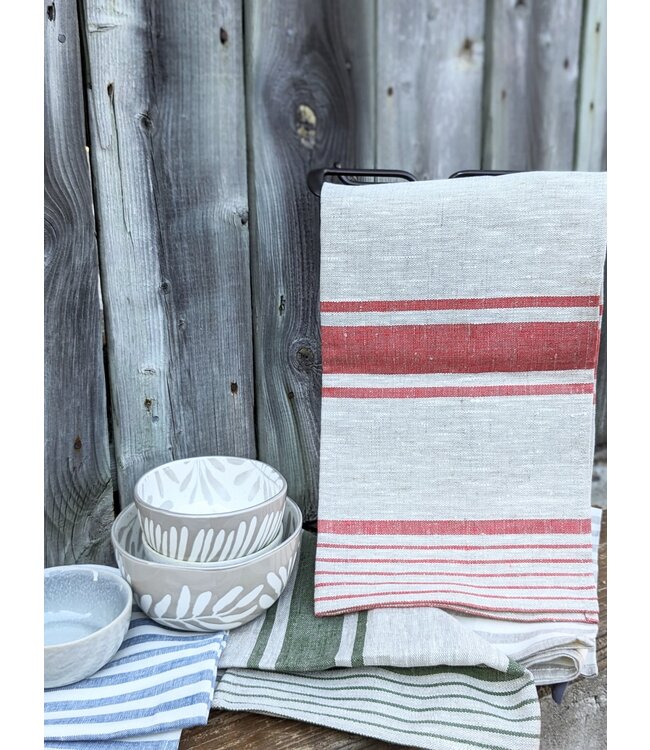 Linen Way Inc. Linen Tea Towel - Loire - Beige w/Red Stripes