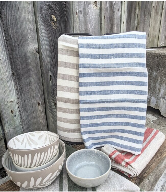 Linen Way Inc. Linen Tea Towel - Lagoon - White w/Navy Stripes