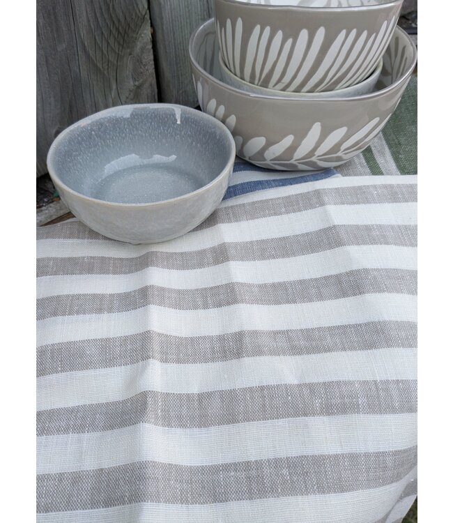 Linen Way Inc. Linen Tea Towel - Parallel - Off White w/Taupe Stripes