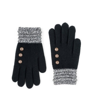 Gloves with 3 Textured Buttons - Black