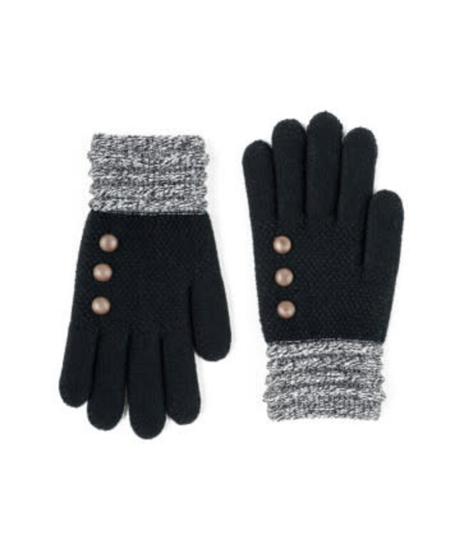 Gloves with 3 Textured Buttons - Black